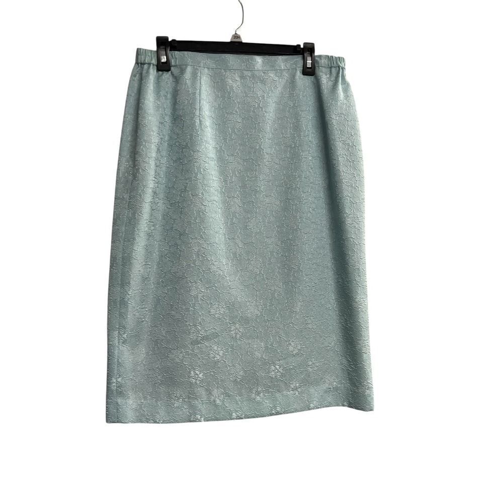 LESLIE FAY Women's Pencil Skirt Sz 14 Bluegreen Floral Elastic Waist SEE DESCRIP